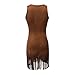 Women's Western Fringe Tank Dresses Cowgirl Sleeveless Short Dress Button Down Deep V Neck Sexy Fashion Mini Dresses Brown XXL