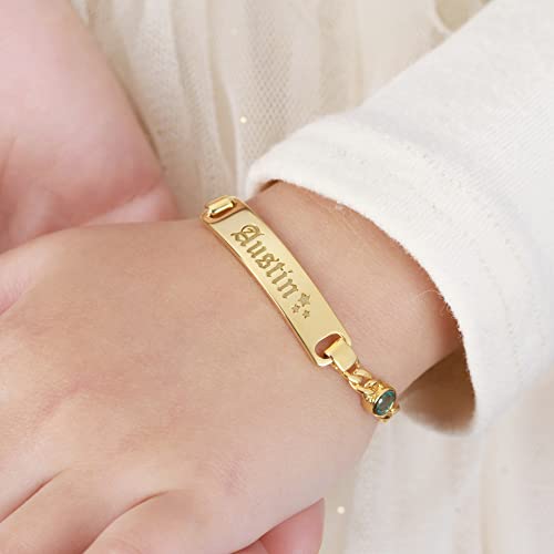 Centime Baby Name Bracelet With Birthstone, Baby Birthday Gift, Baby Shower Gifts, 925 Sterling Silver Engravable Tag Id Bracelet, Personalized Name Plate Bracelet, 18K Gold Plated Bracelet #TOP1