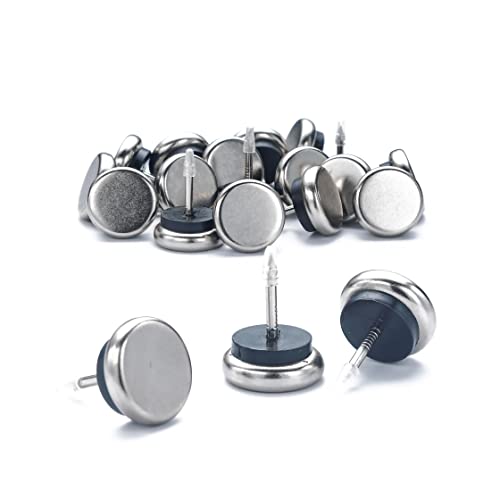 Dia Nail On Furniture Glides for Chairs, Tables - Furnigear Nickel Base Cushioned Furniture Nails - Allowing Chairs to Glide Effortlessly Over Carpet Floors (1', 20 Pack-Grey)