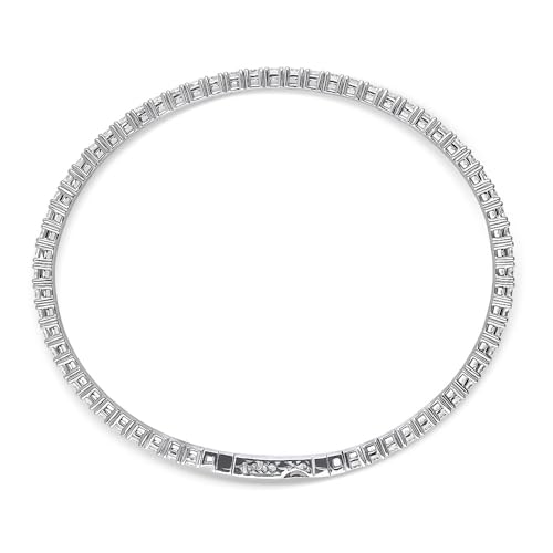 BERRICLE Sterling Silver Flexible Wedding Cubic Zirconia CZ Statement Bangle Bracelet for Women, Rhodium Plated4
