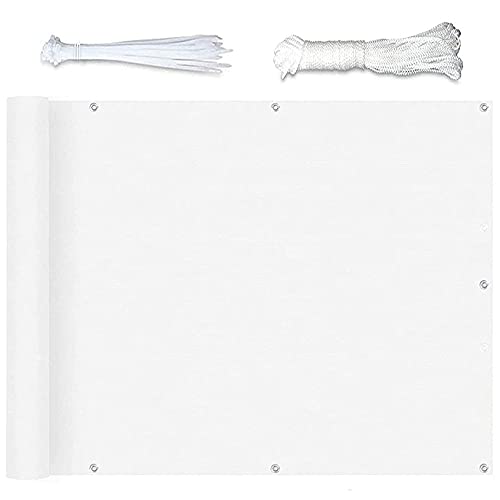 Privacy Shield Screen Cover 1x9.5m Fence Screen Garden Screen Sunshade HDPE Sunshade Weatherproof with Eyelets and Cord and Cable Ties Attached for Yard Lawn Pergola Decking Pool Patio, White