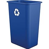AmazonBasics 10 Gallon Plastic Commercial Waste Basket, Recycling, Blue, 4-Pack