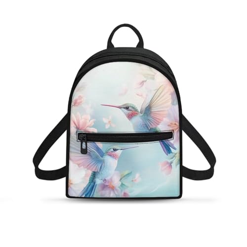 HUGS IDEA Hummingbird Backpack for Women Small Polyester Backpack for Lady Mini Backpacks for Women Travel Daypack Tote Bag for Teen Girls Rucksack for Work Outdoor Sports