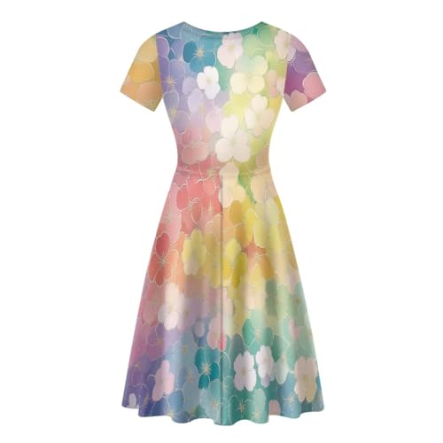 Image of POLERO Women Puffy Swing Elegant Party Midi Dresses Short Sleeve Round Neck A-Line Dress