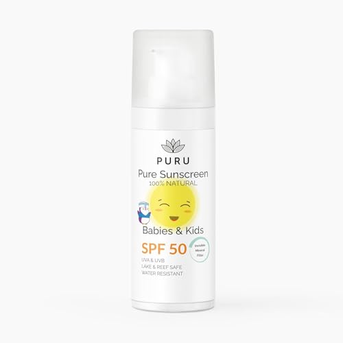 PURU | Crème Solaire Minérale SPF 50 pour Bébés & Enfants – 100 % Naturelle, Seulement 7 Ingrédients, Certifiée Bio, Résistante à l’eau, Hypoallergénique, Protection UVA/UVB – Visage & Corps | 50 ml