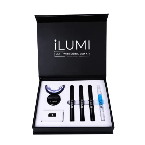 iLUMI at Home Teeth Whitening Kit - Harvard Doctor Approved - 10 Min Non-Sensitive Fast Results, (3) Carbamide Peroxide Gel, (1) Desensitizing Gel (Black)