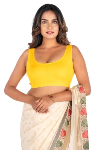 Image of Abhi Cotton Readymade Saree Blouse for Women- Sleeveless, U-Neck, Regular-fit, Stretchable, Pull-on Style