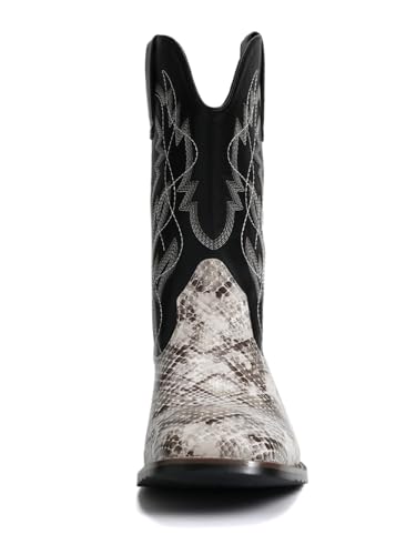 Image of Python Manning Men's Boots Cowboy for Men Classic Pointed Toe Western Pull Up Snakeskin Embroidered Mid-Calf Boots