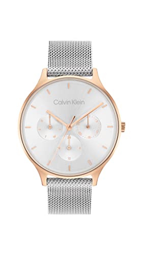 Calvin Klein Montre Analogique Multifunction à Quartz pour Femme avec Bracelet milanais en Acier Inoxydable argenté - 25200106