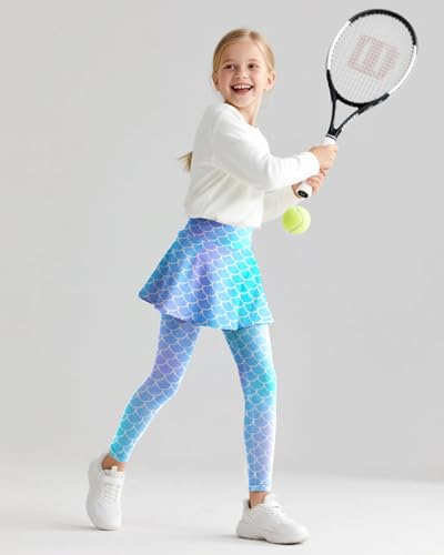 Girls Leggings with Skirt Kids Footless Tights Cute Mermaid Unicorn Leggings for Toddler Girls Kids Ruffle Tights 4-7 Years4