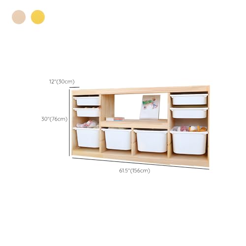 LITFAD Wooden Closed Back Bookshelf Freestanding Bookcase Modern Display Cabinet Shelf with Drawers Toy Storage Cabinet for Bedroom, Living Room - 61" L x 12" W x 30" H Yellow