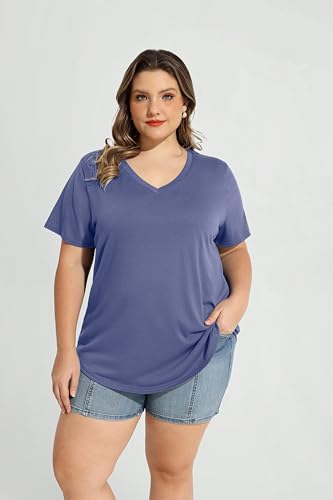 Image of RITERA Women Plus Size Tops Tie Dye V Neck Shirt Floral Camo Summer Short Sleeve Tunic Oversized Ladies Blouse XL-5XL