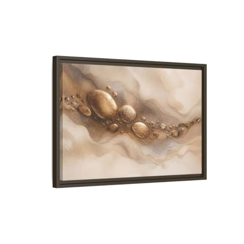 Grand tableau horizontal or et beige avec cadre pour décoration murale chambre et séjour