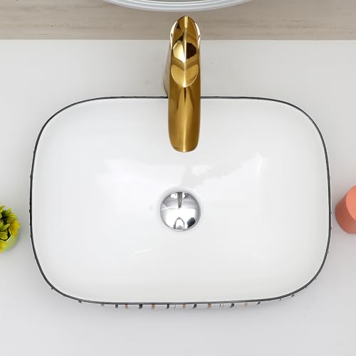 Image of Archstone Wash Basin for Bathroom-1 Yaer Warranty- Tabletop Washbasin - Ceramic Glossy Rectangle Designer Moroccan Countertop Vessel Sink, Dining Hall & Vanity 33x45x14.5 cm (Luxury Strip Design)