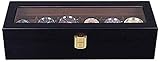 Geeignet für die Aufbewahrung von Uhren, Ohrringen, Armbändern, Ringen, Ohrsteckern und anderem Schmuck. Der Deckel verfügt über ein klares Glas, um eine einfache Sicht auf die Uhren im Inneren zu ermöglichen, das hochwertige Holzmaserung ist temperamentvoller.