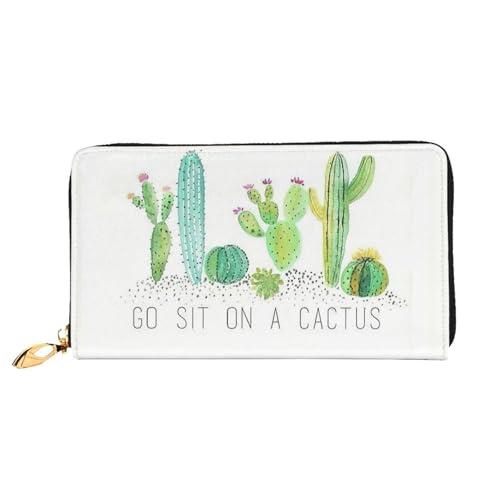 Portefeuille pour femme cactus en cuir avec pochette longue et porte-cartes zippé