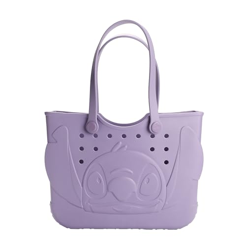 Disney Lilo & Stitch EVA Gummy Tote Bag - Waterproof Rubber Beach Bag Purple Stitch Design Large 16.5 Carry-All for Pool Travel & Everyday Use