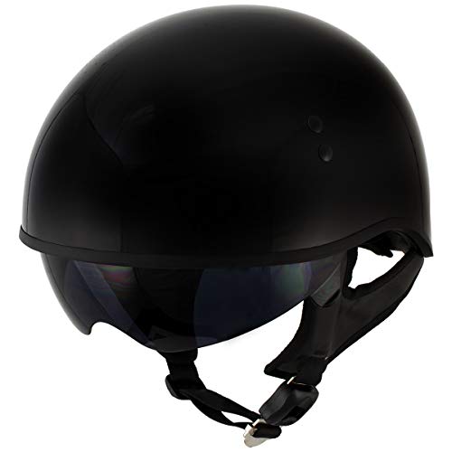 Outlaw T-72 Black 'Widow' Black Glossy Motorcycle Half Helmet with Drop Down Visor