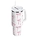 40 oz Tumbler with Straw & Handle - 2 in 1 Lids Leak Proof Tumblers - Large Insulated Stainless Steel Cup - BPA-Free Water Bottle Travel Metal Mug for Women Man,Coquette Preppy Pink Bow Cute Bowknot
