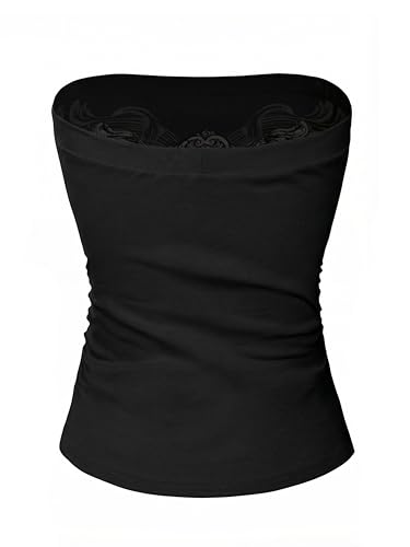 Image of MixMatchy Women's Stretchy Strapless Tube Top Y2K Bandeau Top