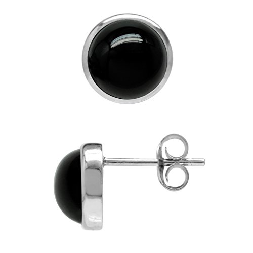 Silvershake 7mm Genuine Black Onyx White Gold Plated 925 Sterling Silver Stud Post Earrings