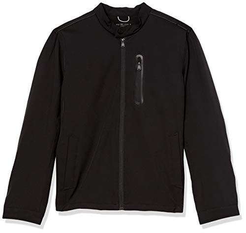 Perry Ellis Men's Moto Collar Poly Stretch Jacket with Fill, Black, XL