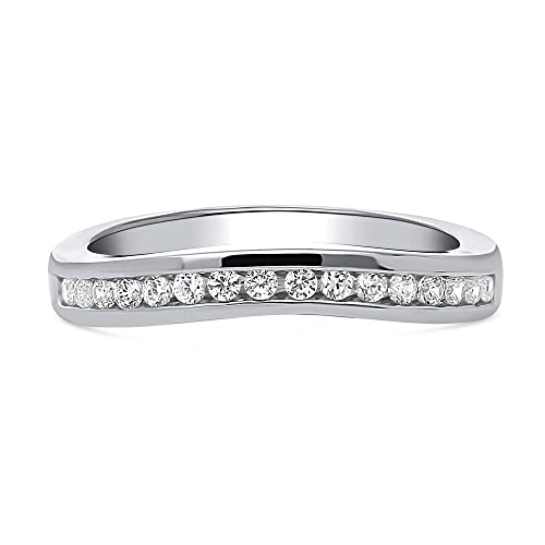 BERRICLE Sterling Silver Wedding Rings Channel Set Round Cut Cubic Zirconia CZ Curved Half Eternity Ring for Women, Rhodium Plated2