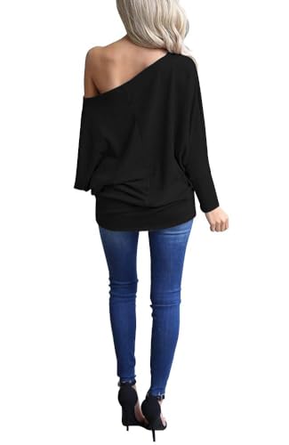 INFITTY Women's Off Shoulder Tops Casual Loose Batwing Sleeve Shirts Tunic Knit Oversized Pullover Sweater4