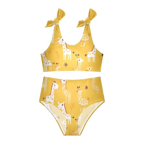 KLL Giraffe Animal Cute Cartoon Yellow Girls 2 Piece Bikini Sets Scoop Neck Swimming Bathing Suit Swimwear3