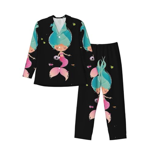 Ensemble de pyjama sirène pour homme, idée cadeau originale | Vêtement de nuit doux boutonné