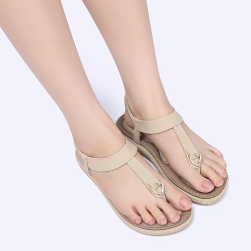 Image of SHIBEVER Womens Sandals Summer Flat: Dressy Casual T-Strap Flip Flop Thong Flats Sandals - Comfortable Walking