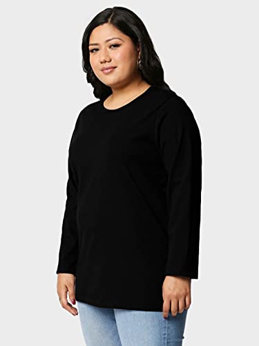 Image of Bewakoof Women's Solid 100% Cotton Plus Size T-Shirt - Slim Fit, Round Neck, Full Sleeves