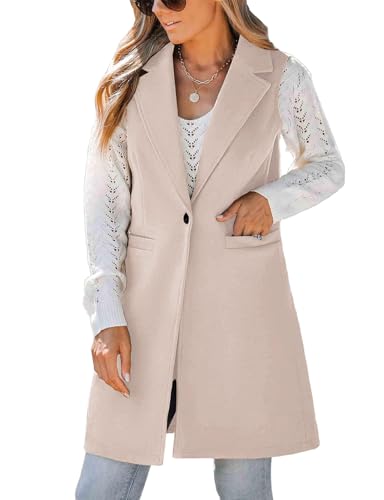 IDEALSANXUN Long Vest for Women Sleeveless Tweed Blazer Jackets