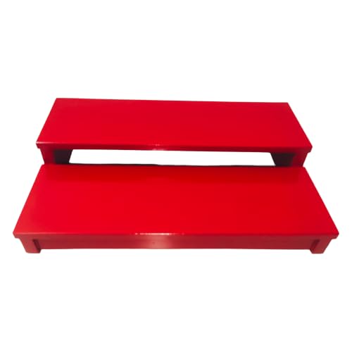 Image of Premium Wooden 2-Tier Puja Chowki in Glossy Red-Multi-level Worship Pedestal Stand for Idols,Diya,and Home Mandir(Size40x25x8 cm)Traditional Worship Platform with Storage Space (Auspicious Shubh Rang)