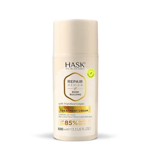HASK Bond Building Leave-In Treatment Cream with TripleBond Complex & Argan Oil, Repairs Damage, Prevents Breakage, Adds Moisture, Sulfate-Free, Cruelty-Free, Colour-Safe – 3.3 oz