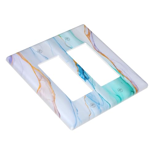Decorative Outlet Covers Modern Ink Blue Green Marble Texure 2 Gang Light Switch Cover Plate Double Rocker Wall Plate Switch Plate Covers Faceplate for Kitchen Bathroom Home Decor