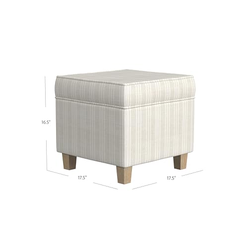 Image of HomePop 18 inch Classic Square Storage Ottoman - Marigold Pinstripe Cream