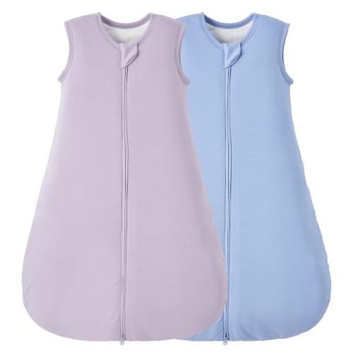 Image of Duomiaomiao 2 Pack Buttery Soft Wearable Blanket Rayon Made from Bamboo Baby Sleep Sack 0-6 Months 1.0 TOG, Premium Baby Sleeping Bag 2-Way Zipper for Babies