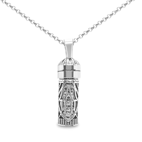 Alef Bet Mezuzah Necklace with Hamsa Pendant, silver