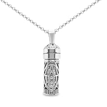 Alef Bet by Paula Mezuzah Necklace Sterling Silver 925 Turquoise Accent Pendant Adjustable Jewish Women Bat Mitzvah Hanukkah Birthday Gift Judaica
