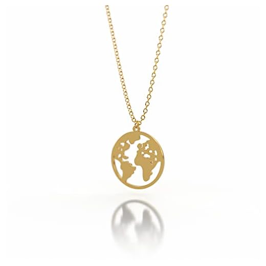 LENIRA® Weltkugel Halskette zarte Kette für Damen aus Edelstahl mit Gold und Roségold überzogen Kettenlänge verstellbar 40-45 cm (Gold)