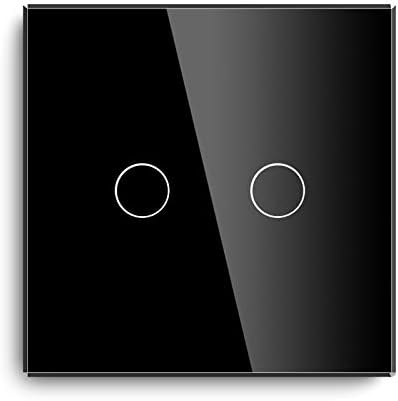 BSEED Touch Light Switch Glass Panel Wall Light Switch Screwless 10 Amp 240 V Standard Switch LED Lamp Compitable 2 Gang 1 Way Black