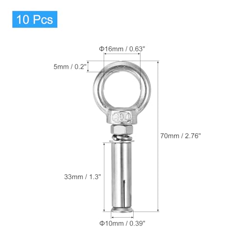 Image of uxcell Ring Lifting Expansion Eyebolt, 10pcs M6x50mm 304 Stainless Steel Expansion Screw with Eye Ring for Concrete Brick Wall