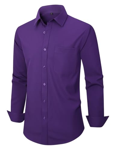 Men's Dress Shirts Long Sleeve Button Down Shirt Business Formal Stretch Shirt Regular Fit with Pockets2