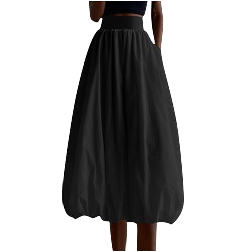 Women's High Waist Pleated Bloomer Skirt, Solid Color Tummy Control Puffy Skirts Going Out Casual Clothes with Pockets