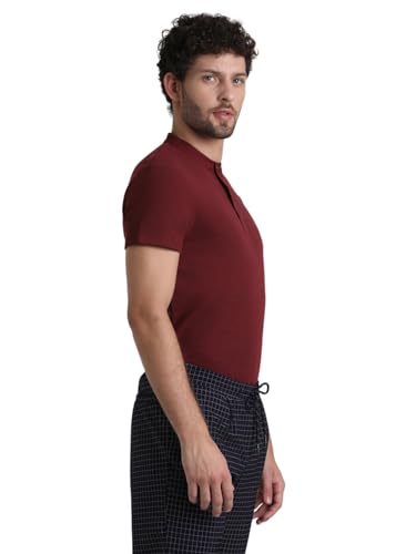 Image of Jack & Jones Men's Cotton Blend Henley Style Solid Slim Fit T-Shirt