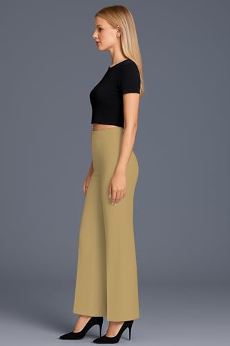 Image of SWADESI STUFF Women's High Waisted Bell Bottom Pants | Retro Wide Leg Trousers | Stretchy Flared Palazzo Pants for Office, Casual Wear & Party