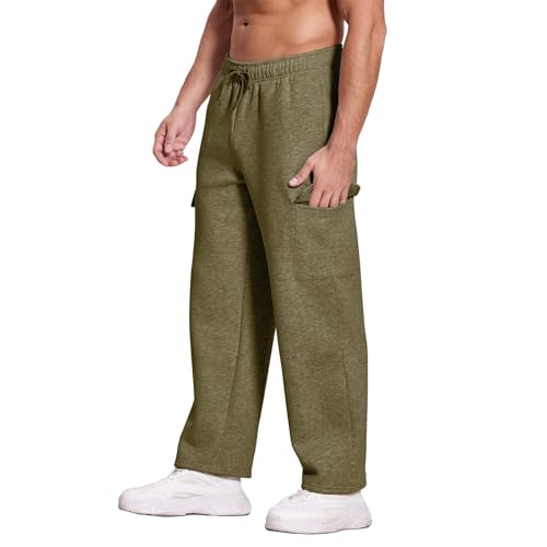 Mens Sweatpants Open Bottom Straight Fit Cargo Sweatpants with Pockets Loose Elastic Waist Sweat Pants Cargo Joggers3