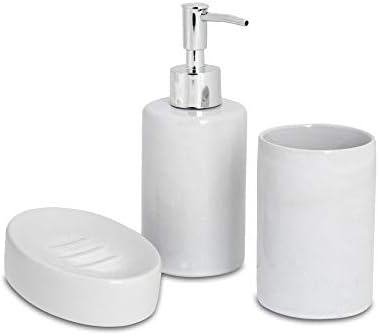 Harbour Housewares 3 Piece Bathroom Accessories Set - Soap Dispenser, Dish and Toothbrush Holder - White