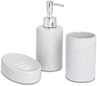 Harbour Housewares 3 Piece Bathroom Accessories Set - Soap Dispenser, Dish and Toothbrush Holder - White